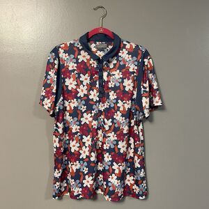 PGA TOUR Men's Floral Golf Polo Shirt XXL Blue White Red Orange Polyester